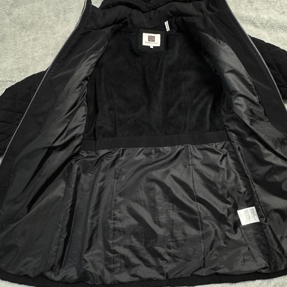Laundry by Design Black Quilted Hooded Parka Jacket Women's Size Small‎ Full Zip